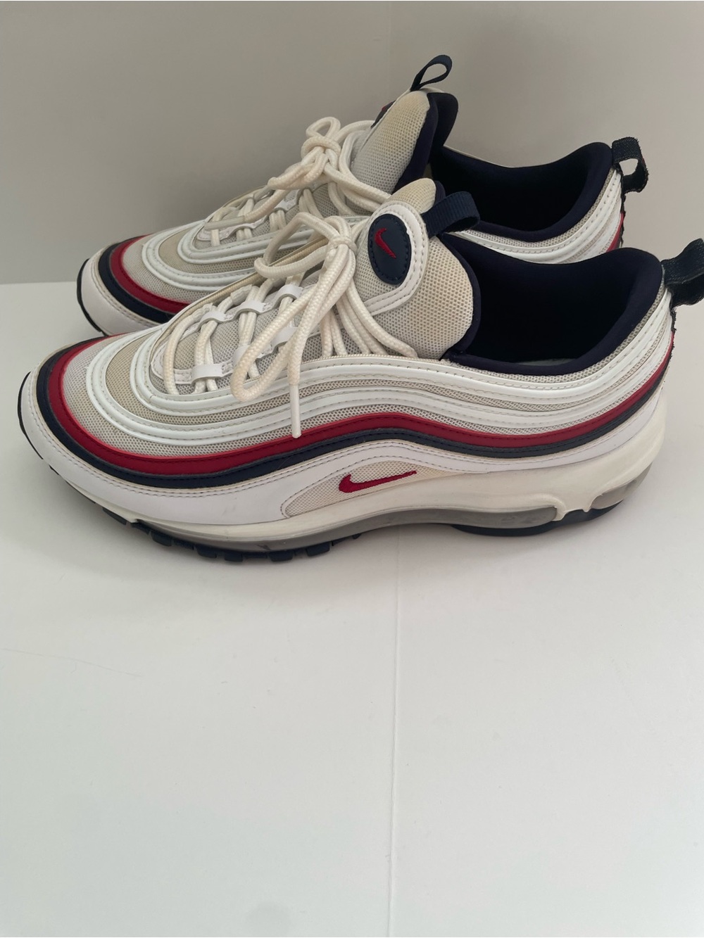 Nike Air Max 97 Sneakers in White with Red & Navy Accents